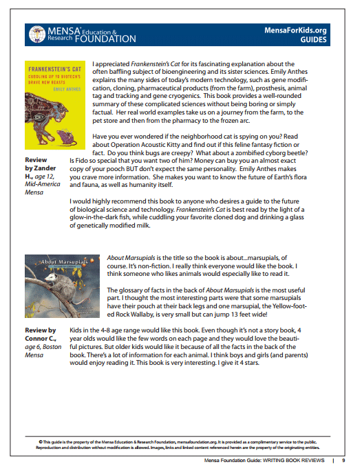 screenshot of book review guide for students by Gifted Guru