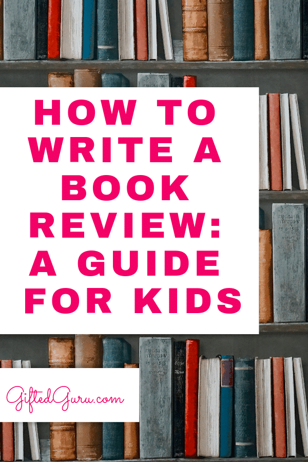 featured image for blog post on how to write a book review: a guide for kids books on a shelf with writing