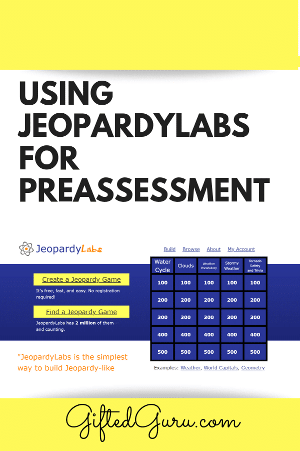 featured image for article on GiftedGuru.com on using Jeopardylabs for preassessment in the classroom