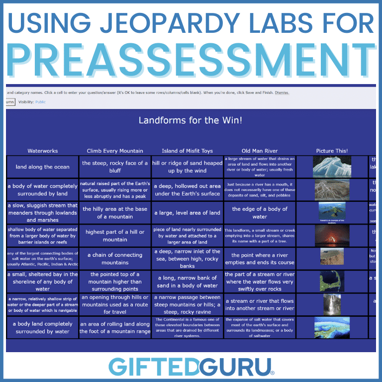 Using Jeopardy Labs for PreAssessment Gifted Guru