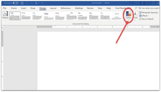 screenshot of how to change color palette in microsoft Word