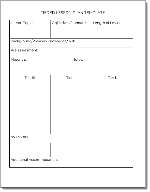 tiered lesson plan template