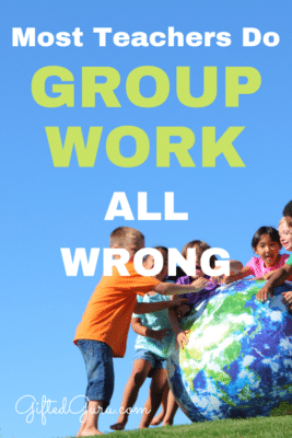 children pushing a large globe group work title image