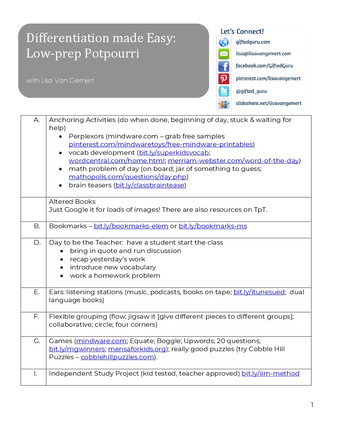 Differentiation Made Easy – handout – Gifted Guru