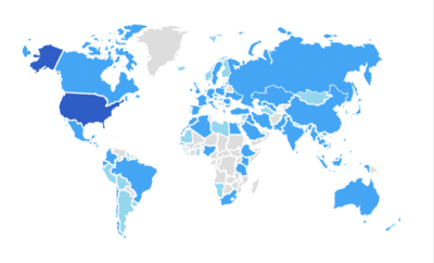 map of world with visitors came from