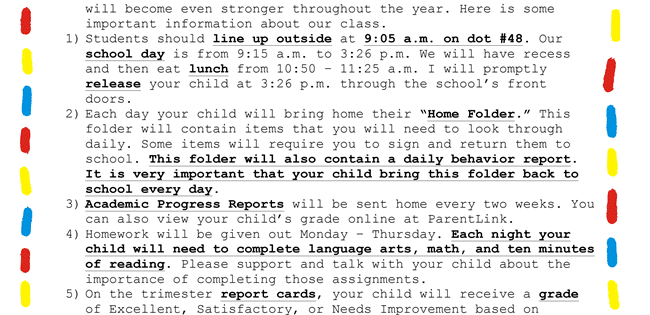 excerpt of parent letter