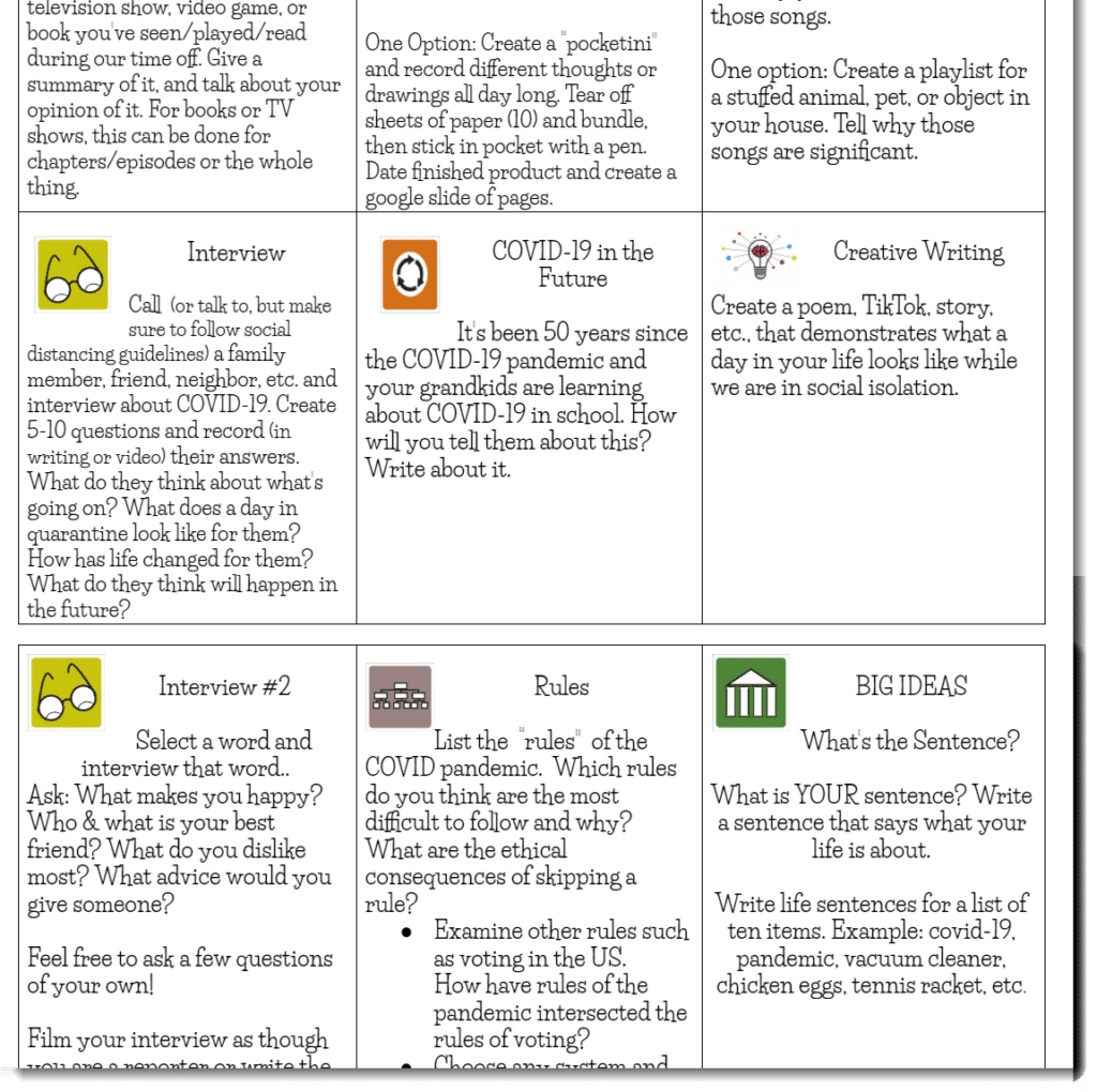 student choice board