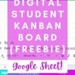 kanban board in google sheets with purple overlay and title digital student kanban board