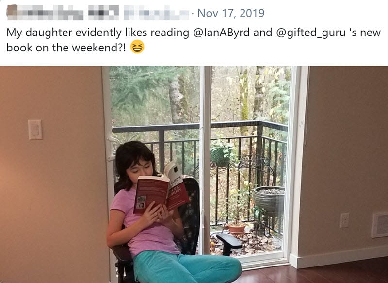 tweet of girl reading Gifted Guild's Guide to Depth and Complexity