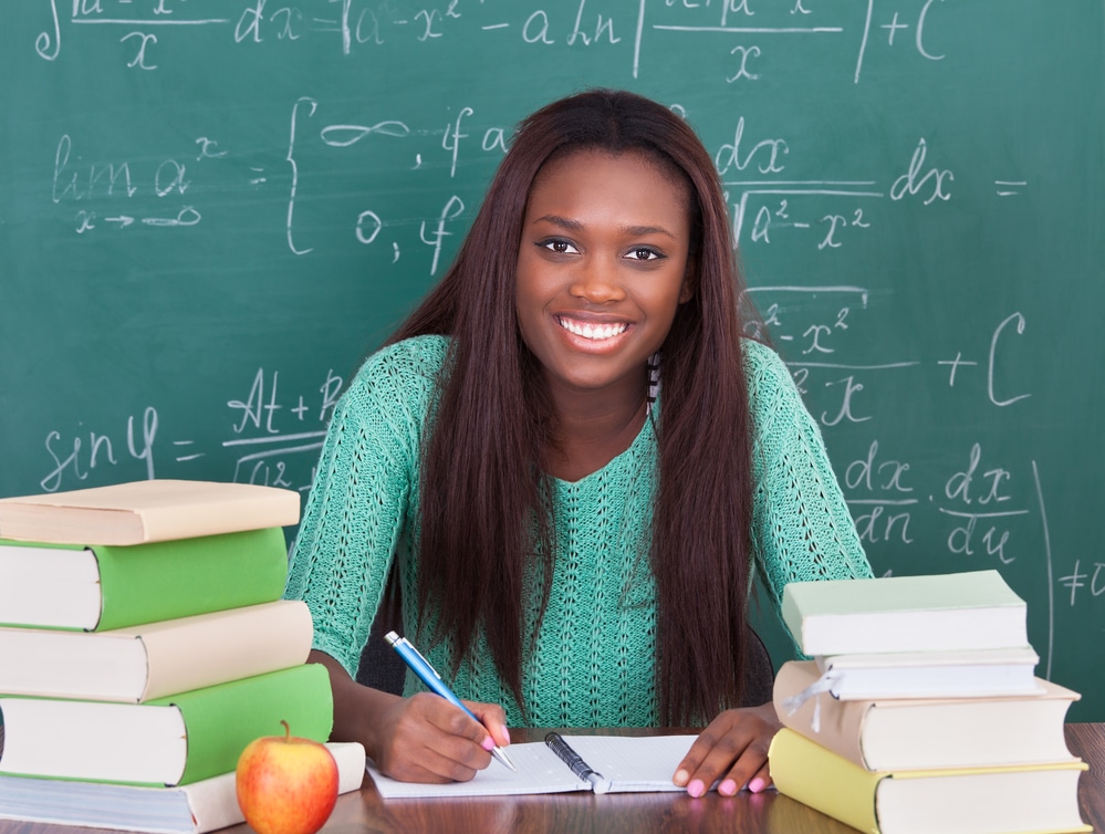 teacher at desk