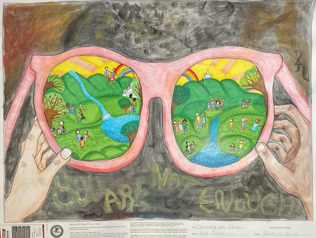 drawing of glasses looking at a dark world 