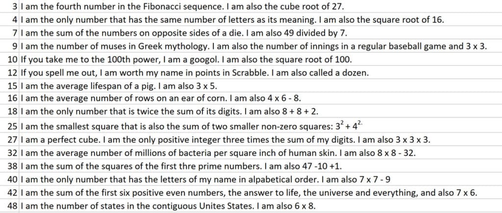 excel sheet with bingo clues