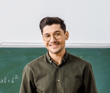 male teacher with glasses