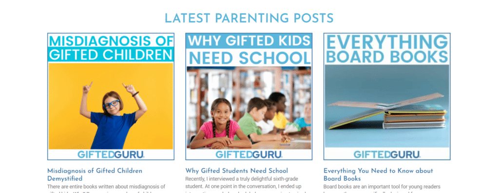 screenshot of parenting blog post category page